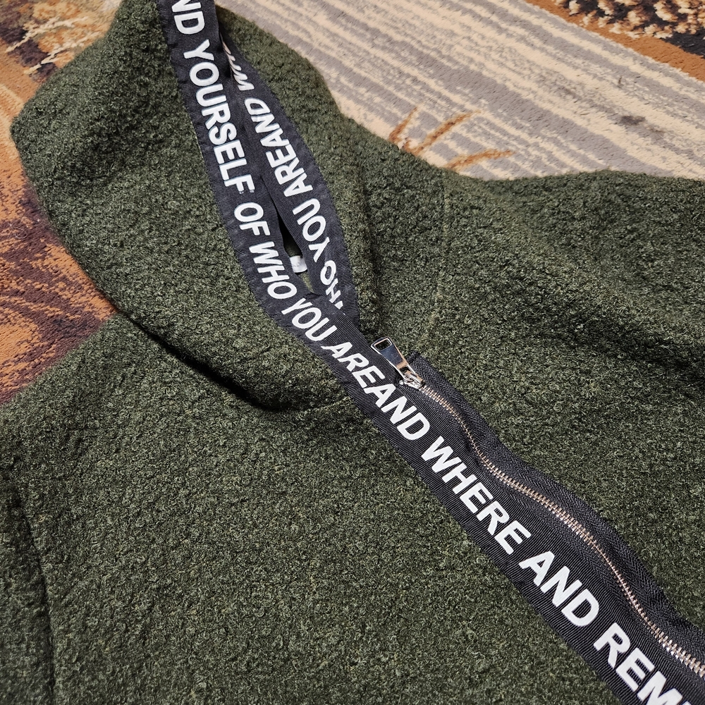 Forest Green Cowl Neck Sweater with Inspirational Trim